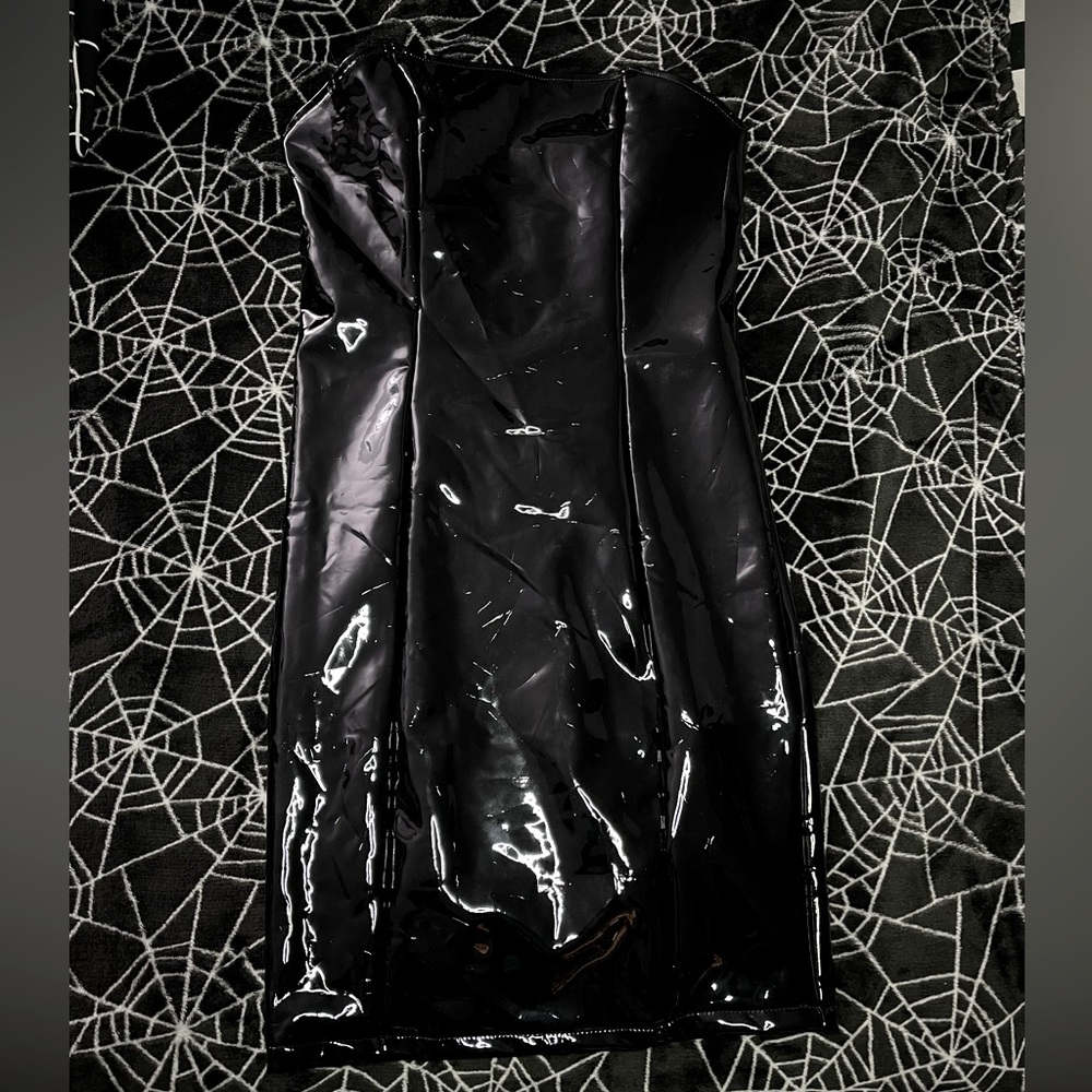 PVC Wet Look Strapless Bodycon Dress